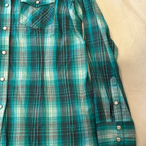 Ariat Women’s Teal Plaid Button Down Shirt - Picture 5 of 7